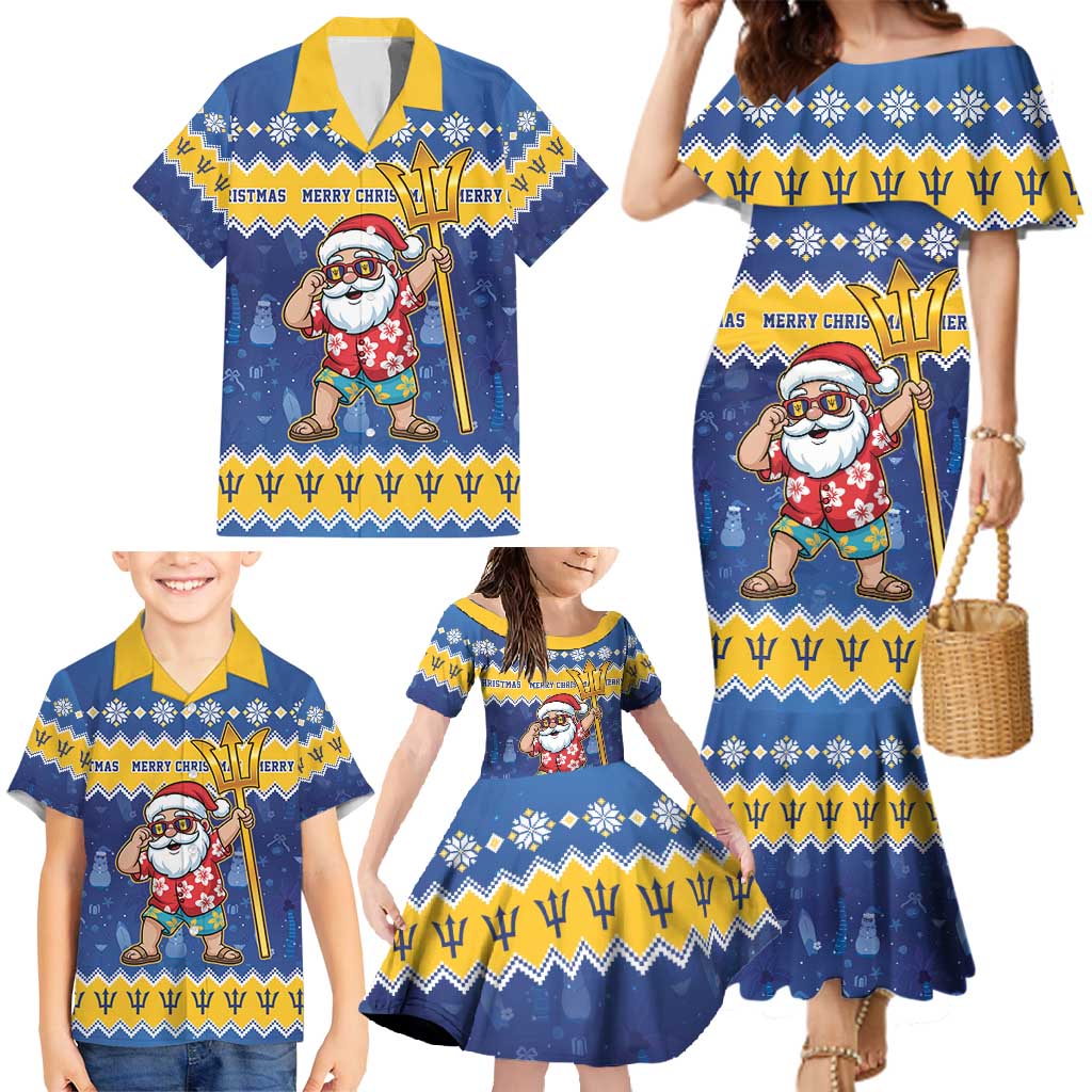 Barbados Christmas Family Matching Mermaid Dress and Hawaiian Shirt Trident Dabbing Santa - Wonder Print Shop