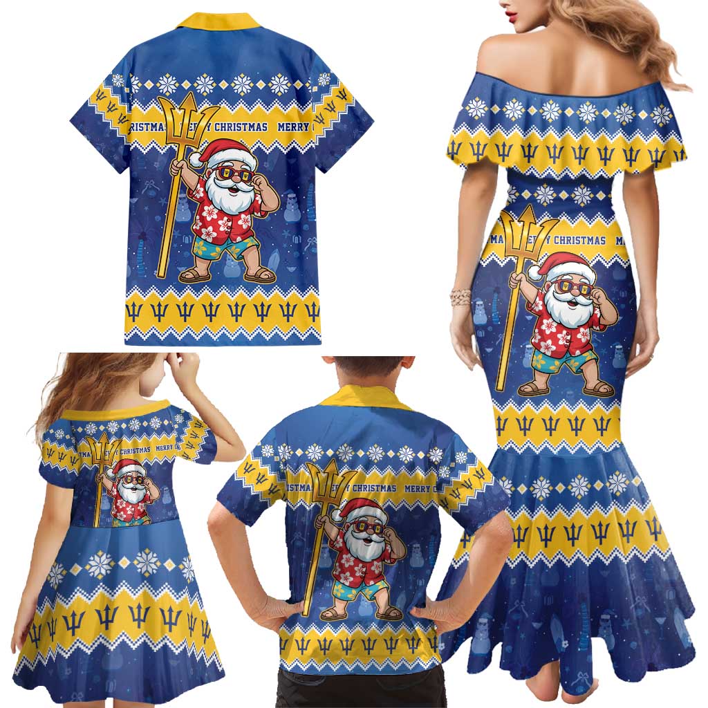 Barbados Christmas Family Matching Mermaid Dress and Hawaiian Shirt Trident Dabbing Santa - Wonder Print Shop