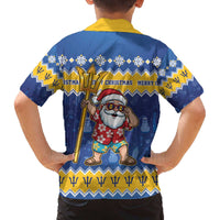 Barbados Christmas Family Matching Off The Shoulder Long Sleeve Dress and Hawaiian Shirt Trident Dabbing Santa - Wonder Print Shop
