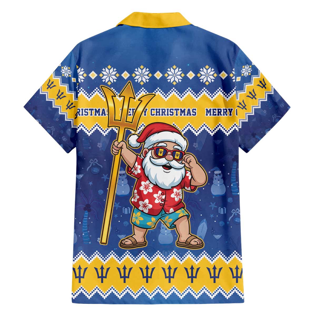 Barbados Christmas Family Matching Off The Shoulder Long Sleeve Dress and Hawaiian Shirt Trident Dabbing Santa - Wonder Print Shop