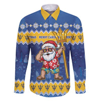 Barbados Christmas Family Matching Off The Shoulder Long Sleeve Dress and Hawaiian Shirt Trident Dabbing Santa - Wonder Print Shop