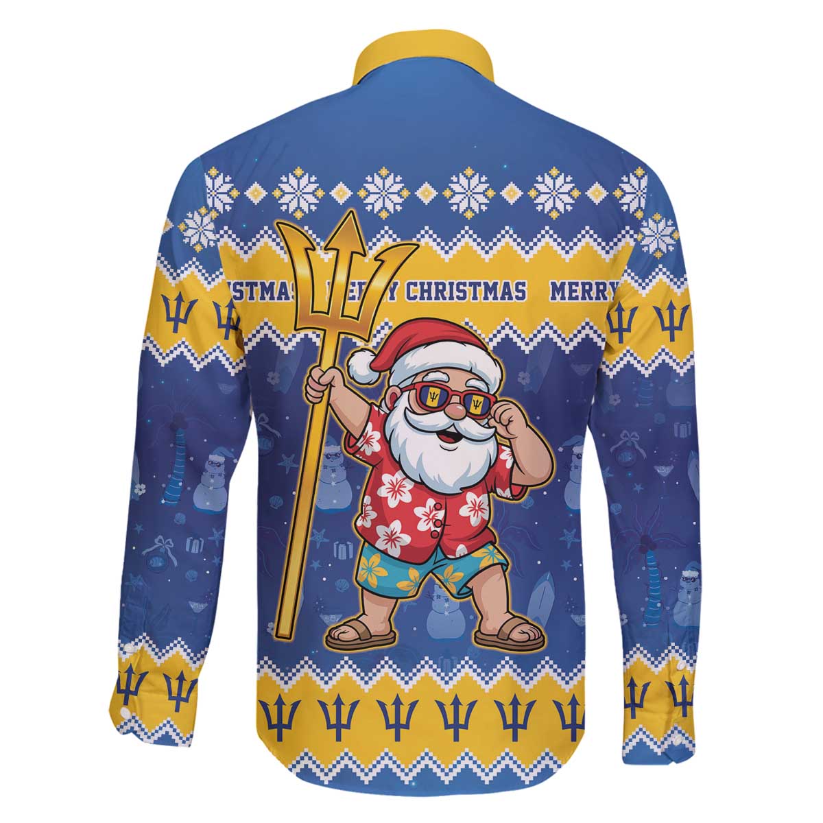 Barbados Christmas Family Matching Off The Shoulder Long Sleeve Dress and Hawaiian Shirt Trident Dabbing Santa - Wonder Print Shop