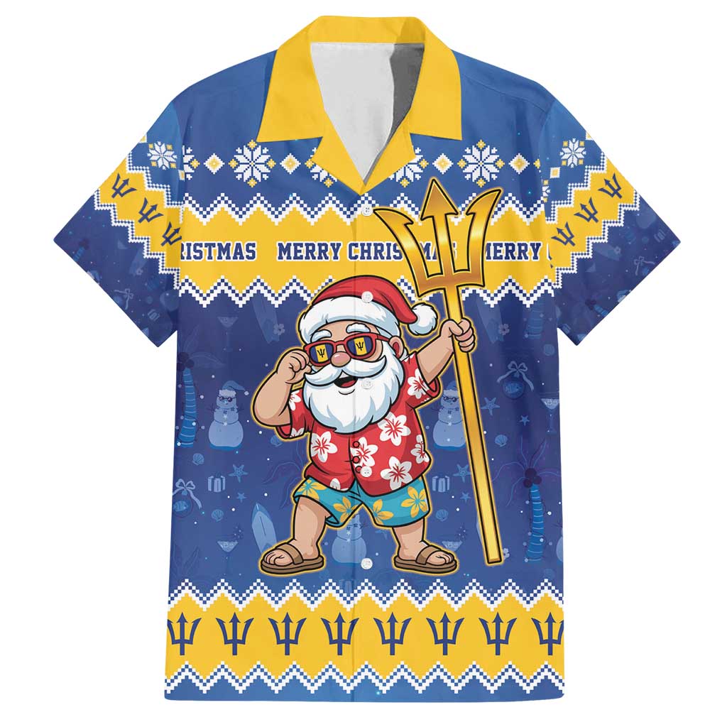 Barbados Christmas Family Matching Off Shoulder Maxi Dress and Hawaiian Shirt Trident Dabbing Santa - Wonder Print Shop