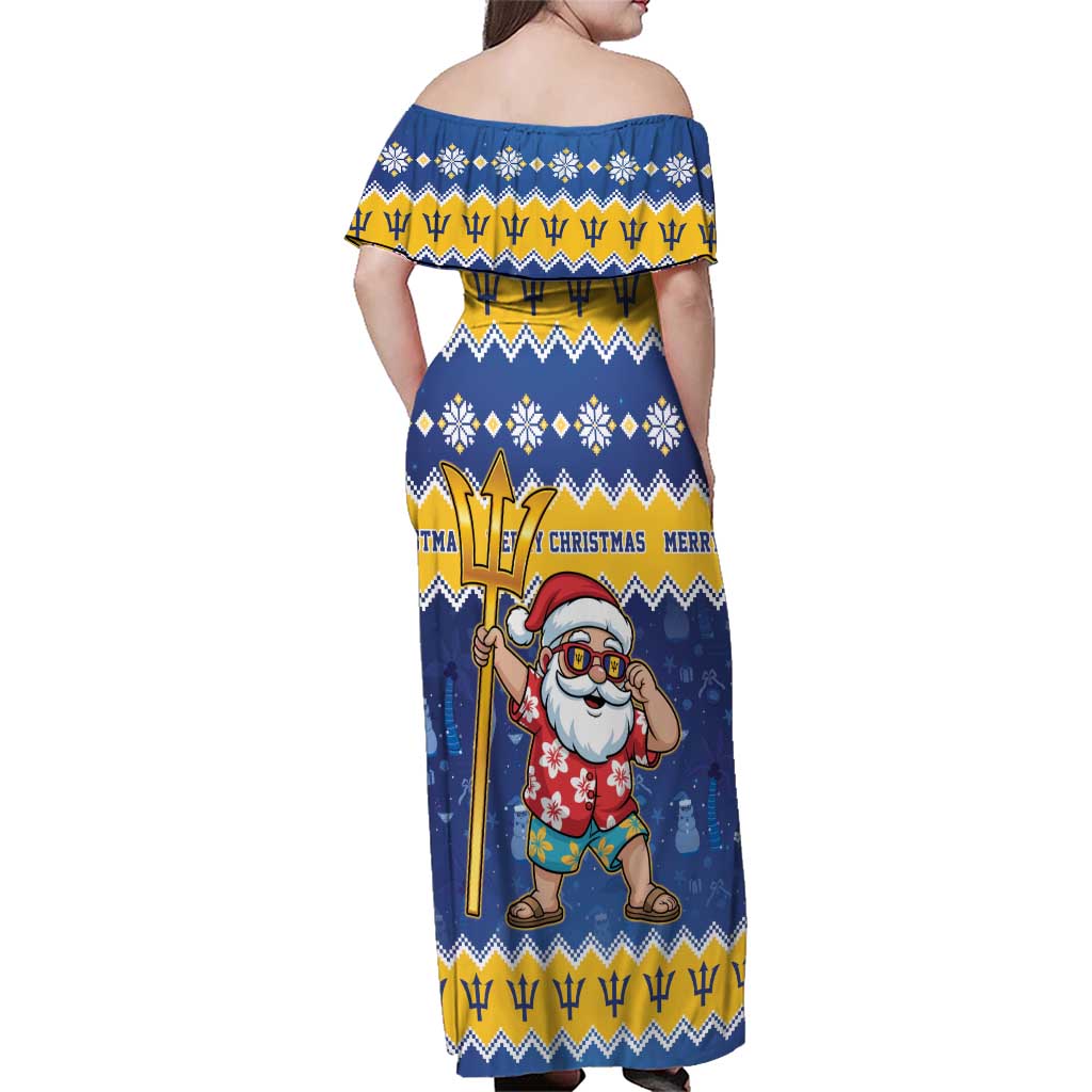 Barbados Christmas Family Matching Off Shoulder Maxi Dress and Hawaiian Shirt Trident Dabbing Santa - Wonder Print Shop