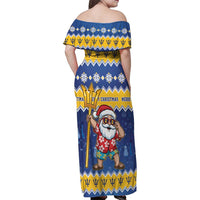 Barbados Christmas Family Matching Off Shoulder Maxi Dress and Hawaiian Shirt Trident Dabbing Santa - Wonder Print Shop