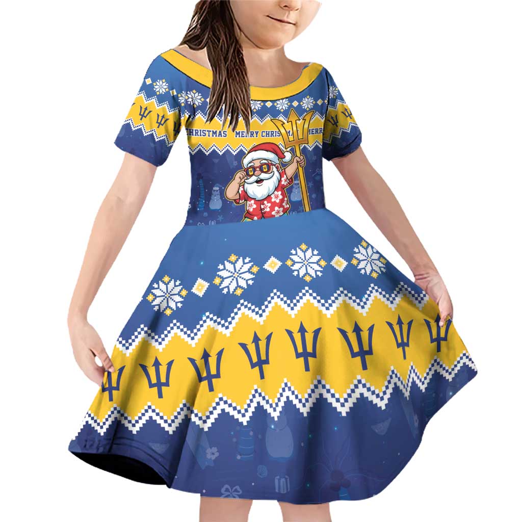 Barbados Christmas Family Matching Off Shoulder Short Dress and Hawaiian Shirt Trident Dabbing Santa - Wonder Print Shop