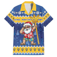 Barbados Christmas Family Matching Off Shoulder Short Dress and Hawaiian Shirt Trident Dabbing Santa - Wonder Print Shop