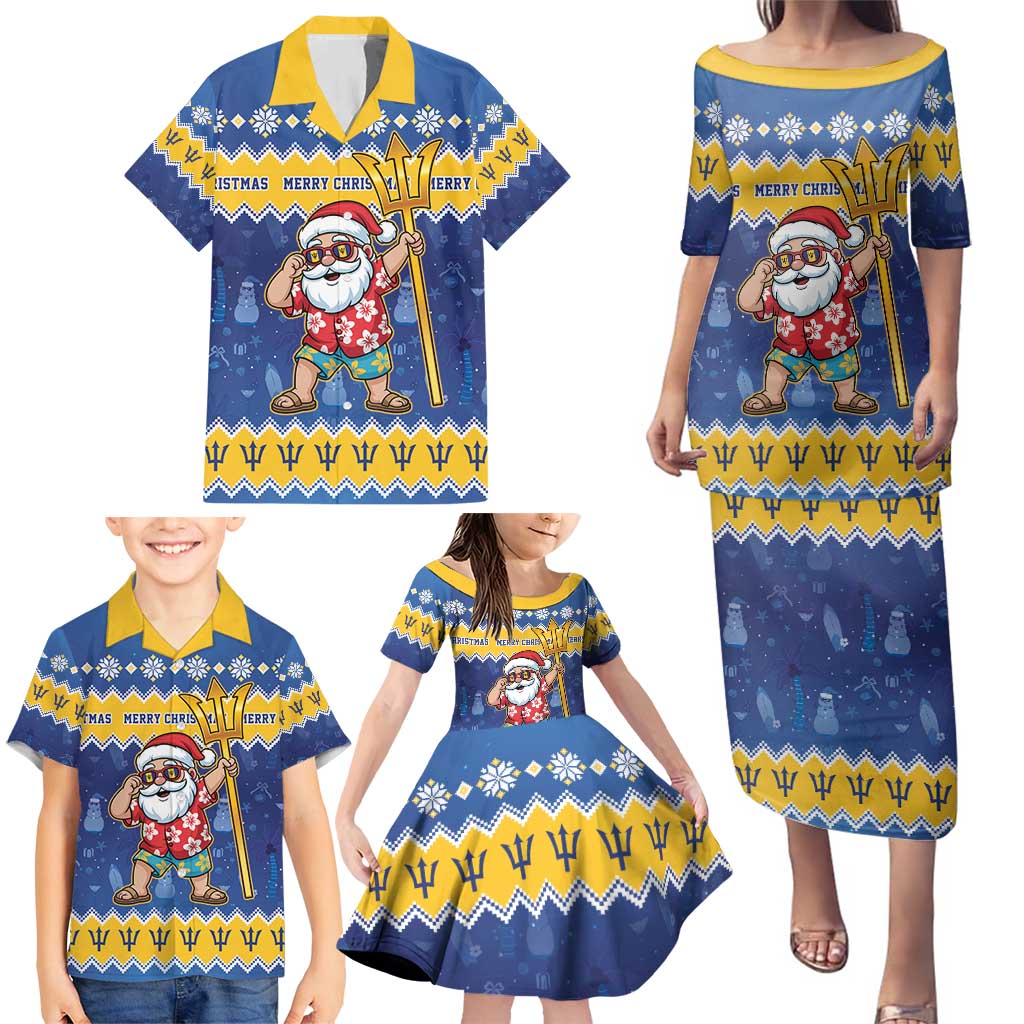 Barbados Christmas Family Matching Puletasi and Hawaiian Shirt Trident Dabbing Santa - Wonder Print Shop