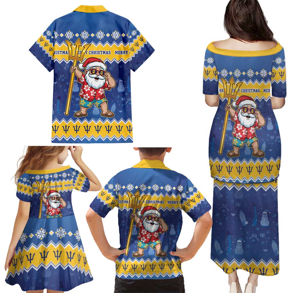Barbados Christmas Family Matching Puletasi and Hawaiian Shirt Trident Dabbing Santa - Wonder Print Shop