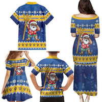 Barbados Christmas Family Matching Puletasi and Hawaiian Shirt Trident Dabbing Santa - Wonder Print Shop