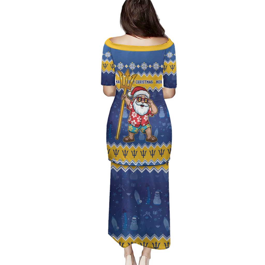 Barbados Christmas Family Matching Puletasi and Hawaiian Shirt Trident Dabbing Santa - Wonder Print Shop