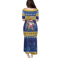 Barbados Christmas Family Matching Puletasi and Hawaiian Shirt Trident Dabbing Santa - Wonder Print Shop