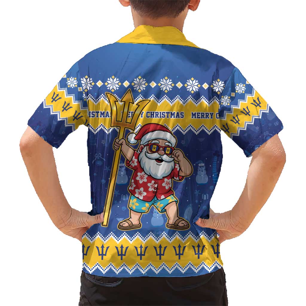 Barbados Christmas Family Matching Short Sleeve Bodycon Dress and Hawaiian Shirt Trident Dabbing Santa - Wonder Print Shop
