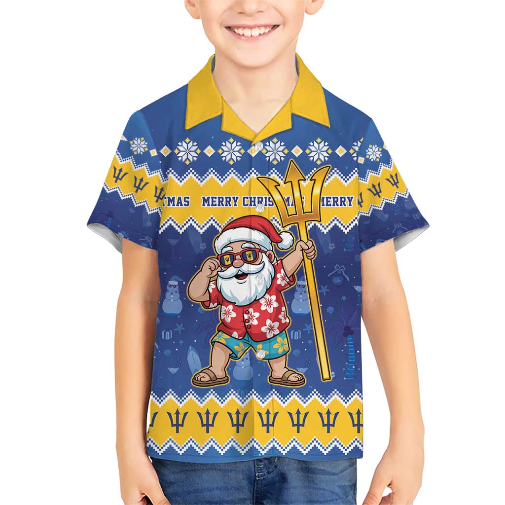 Barbados Christmas Family Matching Short Sleeve Bodycon Dress and Hawaiian Shirt Trident Dabbing Santa - Wonder Print Shop