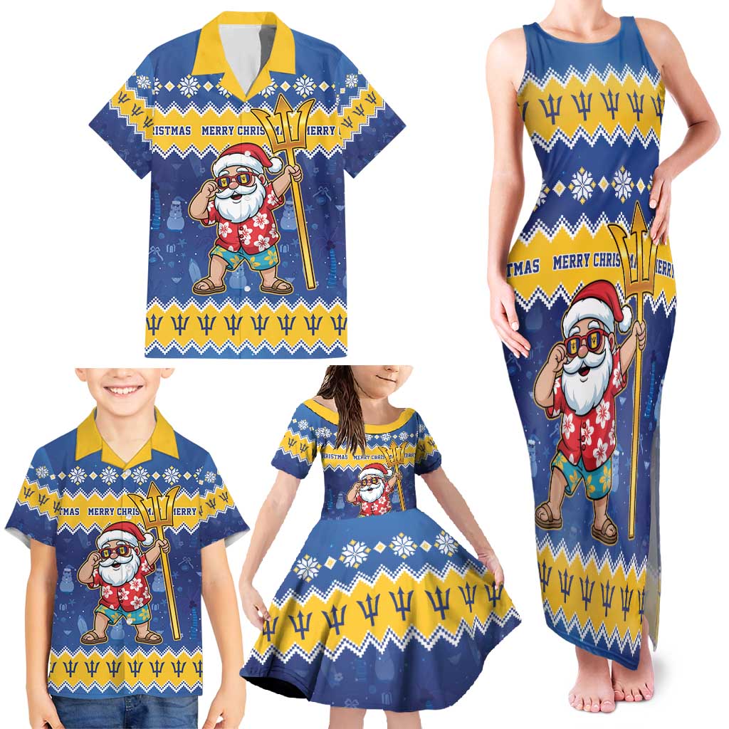 Barbados Christmas Family Matching Tank Maxi Dress and Hawaiian Shirt Trident Dabbing Santa - Wonder Print Shop