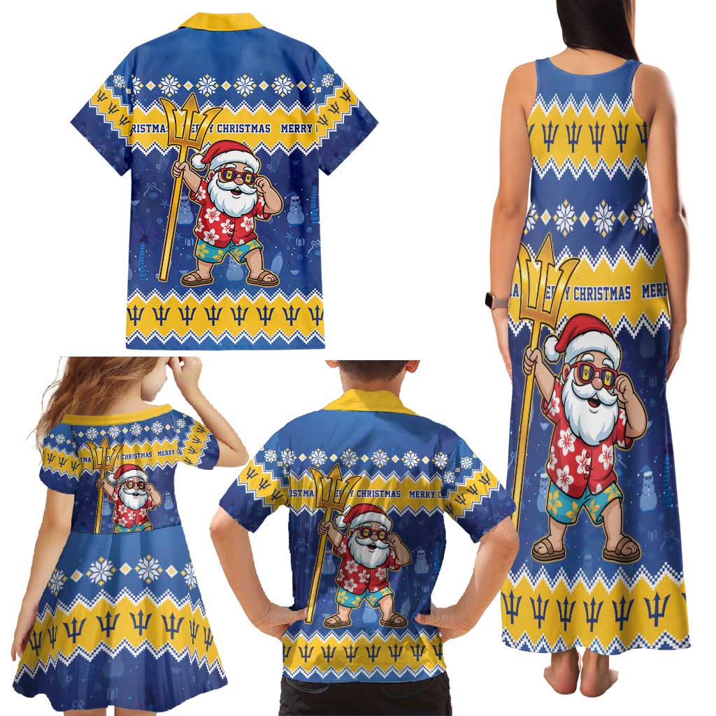 Barbados Christmas Family Matching Tank Maxi Dress and Hawaiian Shirt Trident Dabbing Santa - Wonder Print Shop