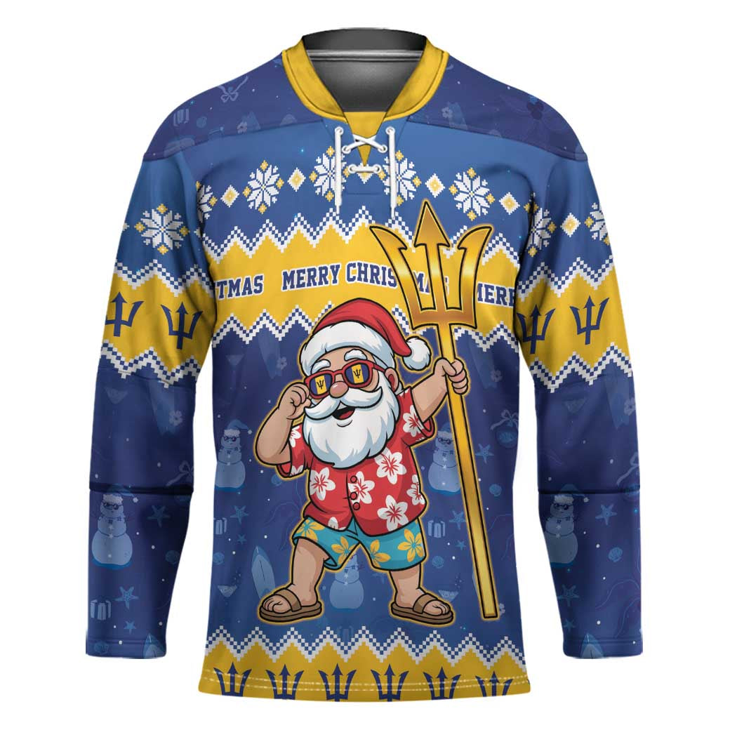 Barbados Christmas Hockey Jersey Trident Dabbing Santa - Wonder Print Shop