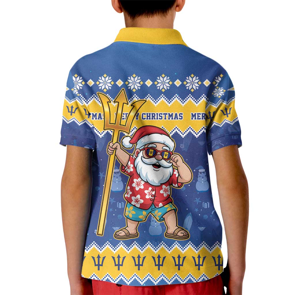 Barbados Christmas Kid Polo Shirt Trident Dabbing Santa - Wonder Print Shop