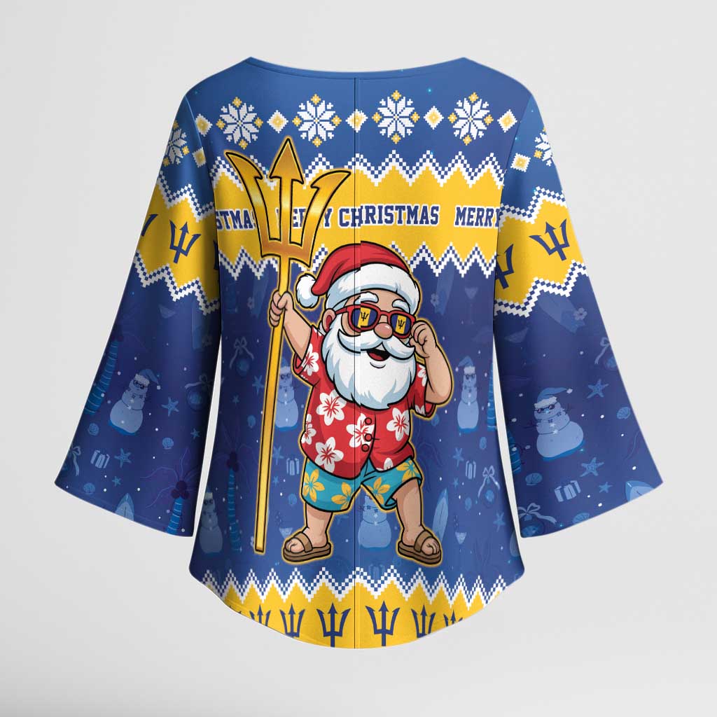 Barbados Christmas Kimono Sleeve Blouse Trident Dabbing Santa - Wonder Print Shop