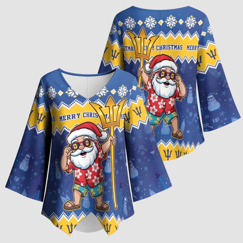 Barbados Christmas Kimono Sleeve Blouse Trident Dabbing Santa - Wonder Print Shop