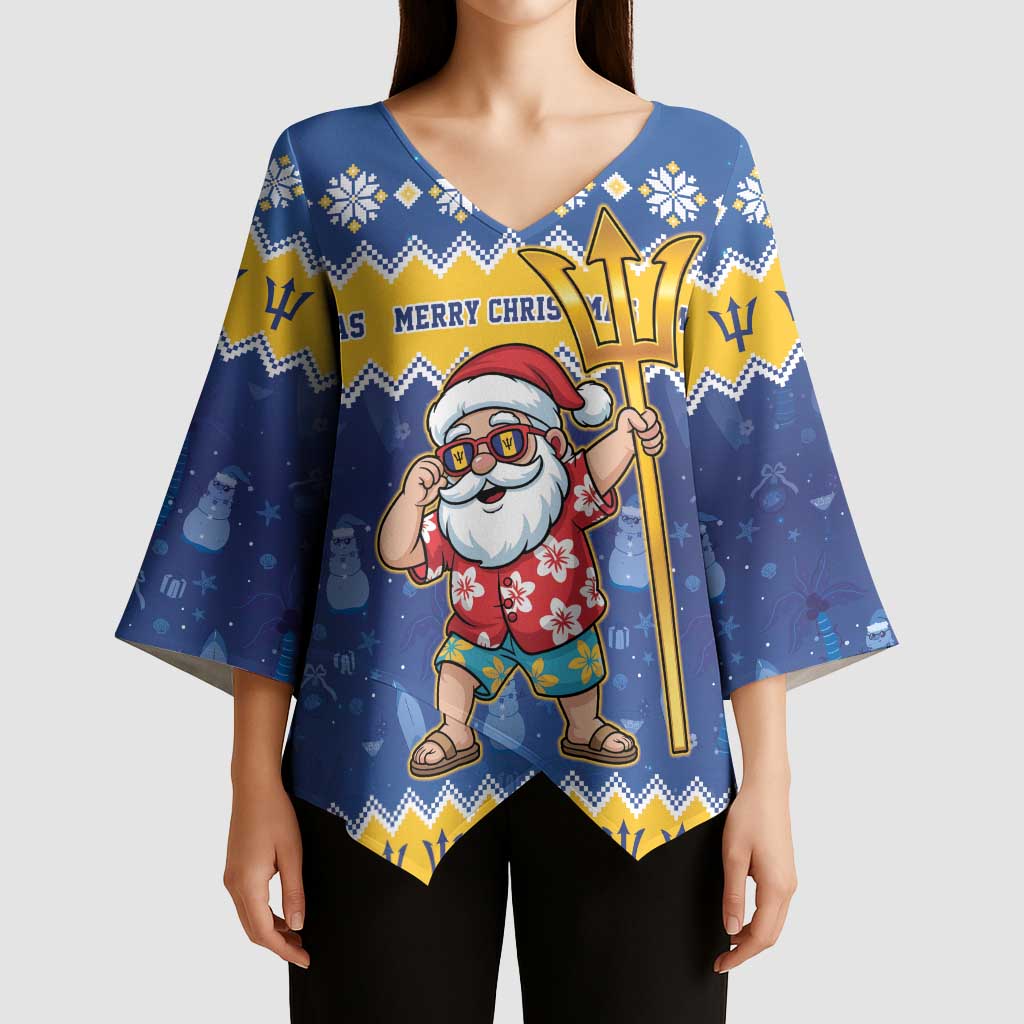 Barbados Christmas Kimono Sleeve Blouse Trident Dabbing Santa - Wonder Print Shop