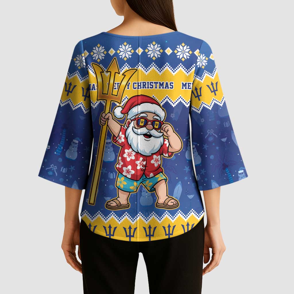 Barbados Christmas Kimono Sleeve Blouse Trident Dabbing Santa - Wonder Print Shop