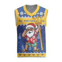 Barbados Christmas Knitted V-Neck Vest Trident Dabbing Santa - Wonder Print Shop