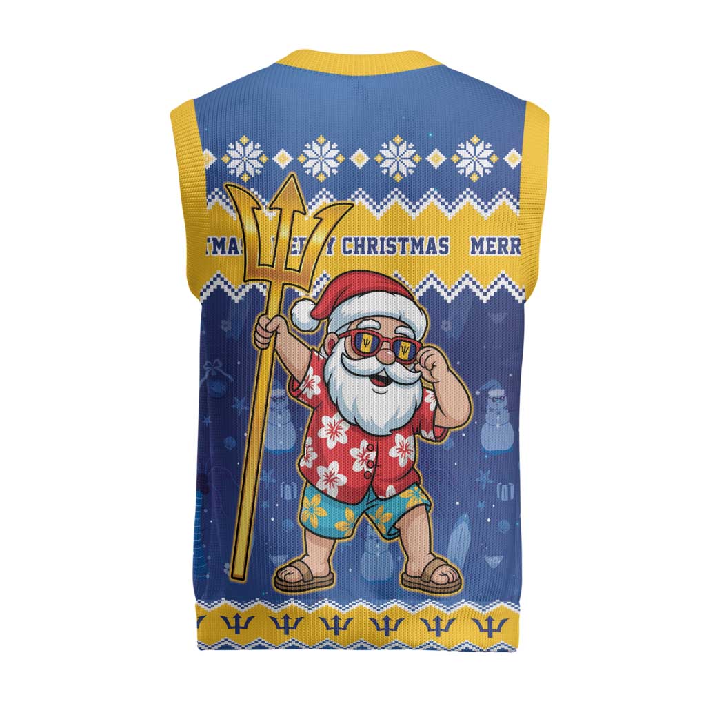 Barbados Christmas Knitted V-Neck Vest Trident Dabbing Santa - Wonder Print Shop