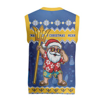 Barbados Christmas Knitted V-Neck Vest Trident Dabbing Santa - Wonder Print Shop