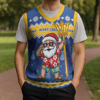 Barbados Christmas Knitted V-Neck Vest Trident Dabbing Santa - Wonder Print Shop