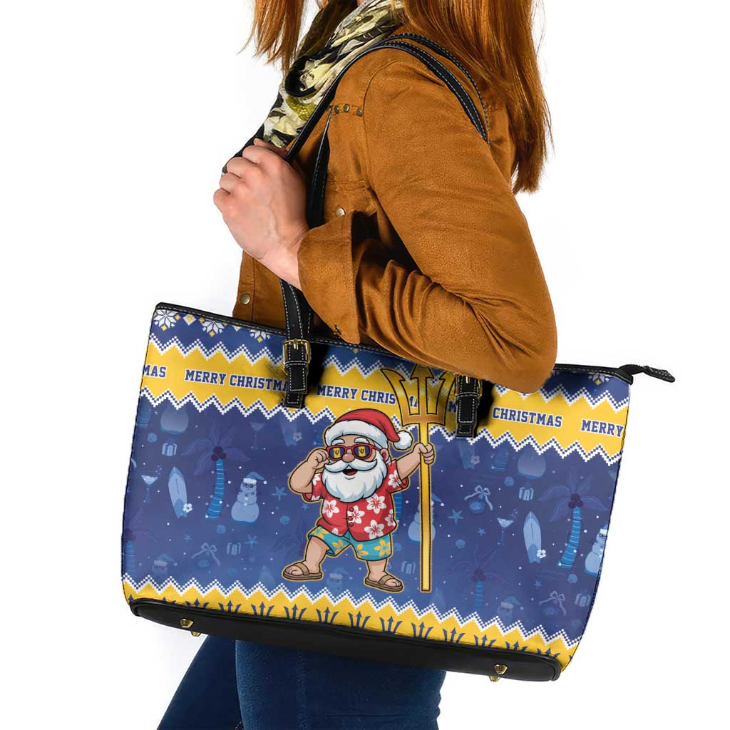 Barbados Christmas Leather Tote Bag Trident Dabbing Santa - Wonder Print Shop