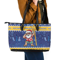 Barbados Christmas Leather Tote Bag Trident Dabbing Santa - Wonder Print Shop