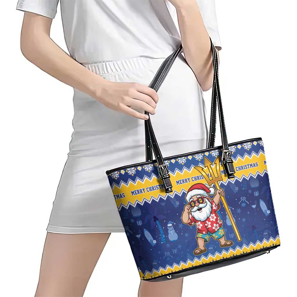 Barbados Christmas Leather Tote Bag Trident Dabbing Santa - Wonder Print Shop
