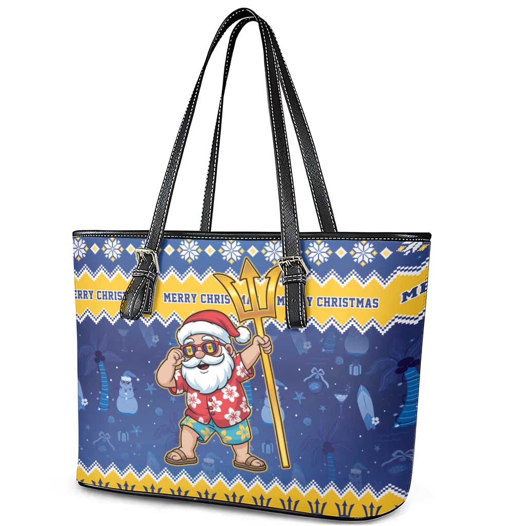 Barbados Christmas Leather Tote Bag Trident Dabbing Santa - Wonder Print Shop