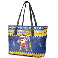 Barbados Christmas Leather Tote Bag Trident Dabbing Santa - Wonder Print Shop