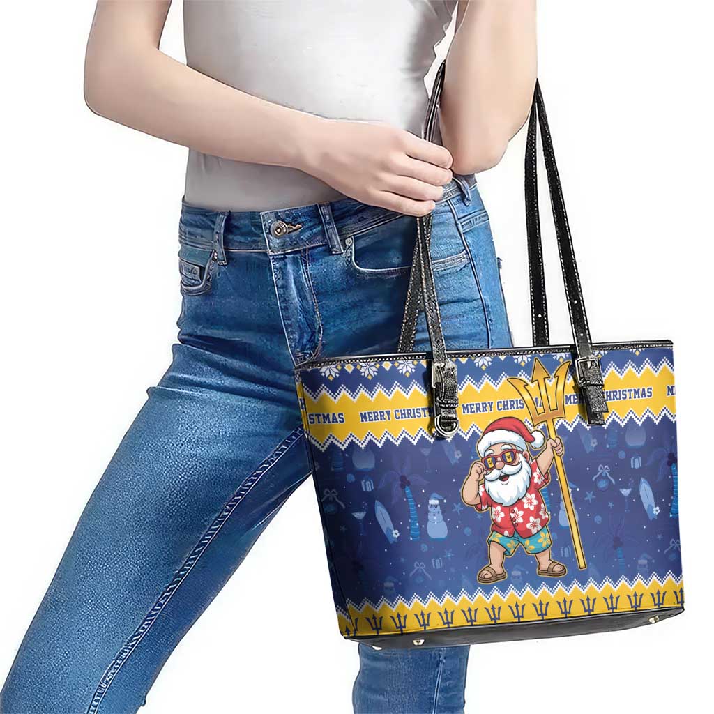 Barbados Christmas Leather Tote Bag Trident Dabbing Santa - Wonder Print Shop