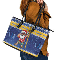 Barbados Christmas Leather Tote Bag Trident Dabbing Santa - Wonder Print Shop