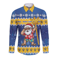 Barbados Christmas Long Sleeve Button Shirt Trident Dabbing Santa - Wonder Print Shop