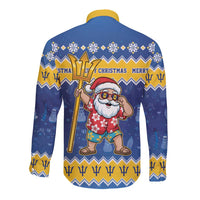 Barbados Christmas Long Sleeve Button Shirt Trident Dabbing Santa - Wonder Print Shop