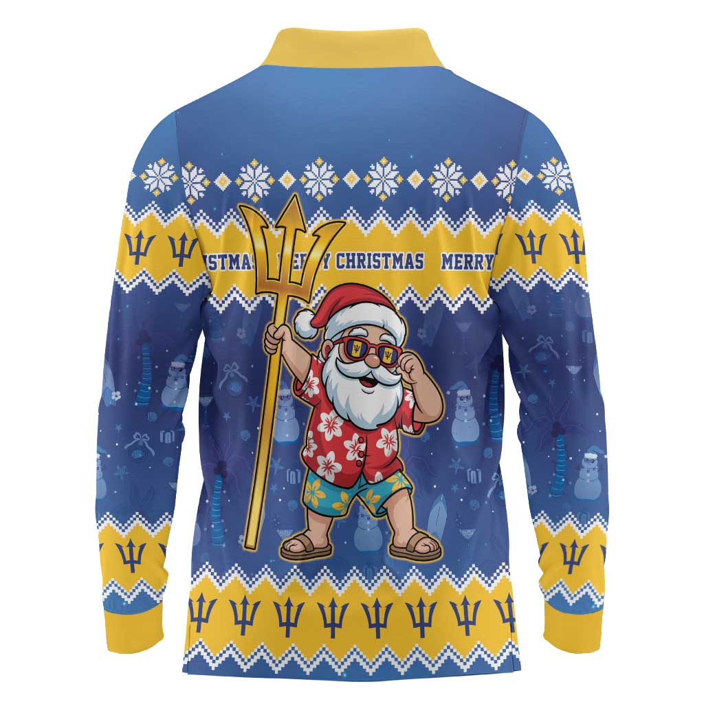 Barbados Christmas Long Sleeve Polo Shirt Trident Dabbing Santa - Wonder Print Shop