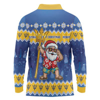 Barbados Christmas Long Sleeve Polo Shirt Trident Dabbing Santa - Wonder Print Shop