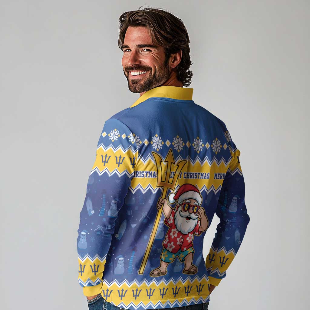 Barbados Christmas Long Sleeve Polo Shirt Trident Dabbing Santa - Wonder Print Shop