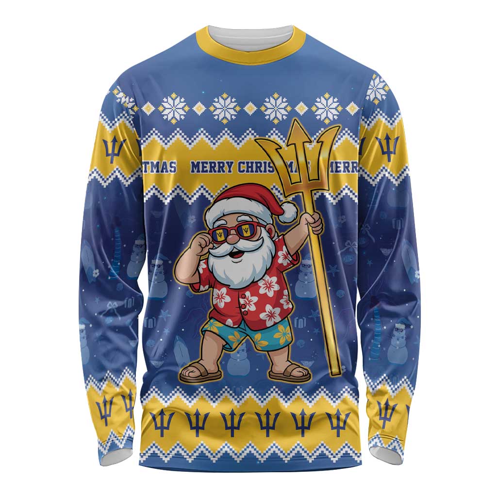 Barbados Christmas Long Sleeve Shirt Trident Dabbing Santa - Wonder Print Shop