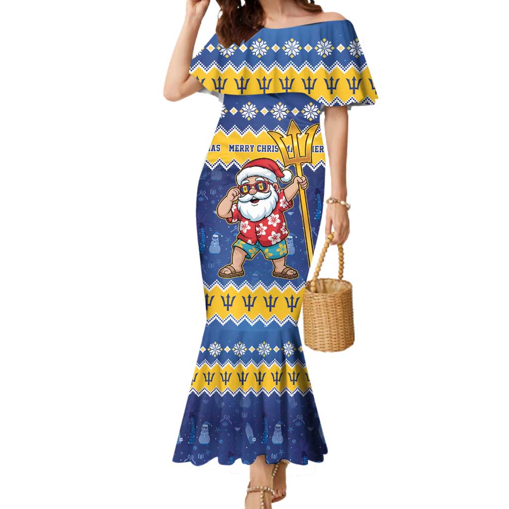 Barbados Christmas Mermaid Dress Trident Dabbing Santa - Wonder Print Shop