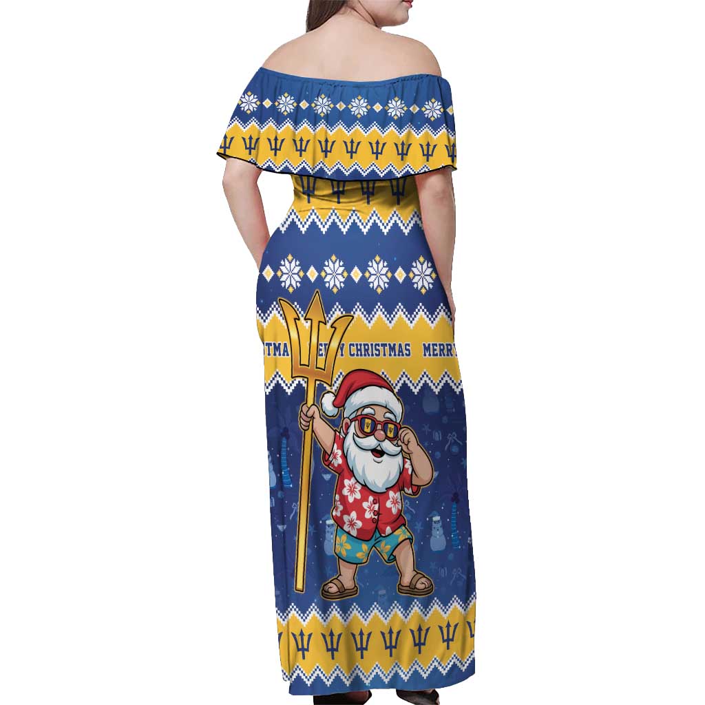 Barbados Christmas Off Shoulder Maxi Dress Trident Dabbing Santa - Wonder Print Shop