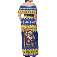 Barbados Christmas Off Shoulder Maxi Dress Trident Dabbing Santa - Wonder Print Shop
