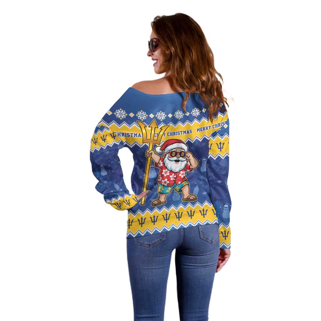 Barbados Christmas Off Shoulder Sweater Trident Dabbing Santa - Wonder Print Shop