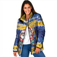 Barbados Christmas Padded Jacket Trident Dabbing Santa - Wonder Print Shop