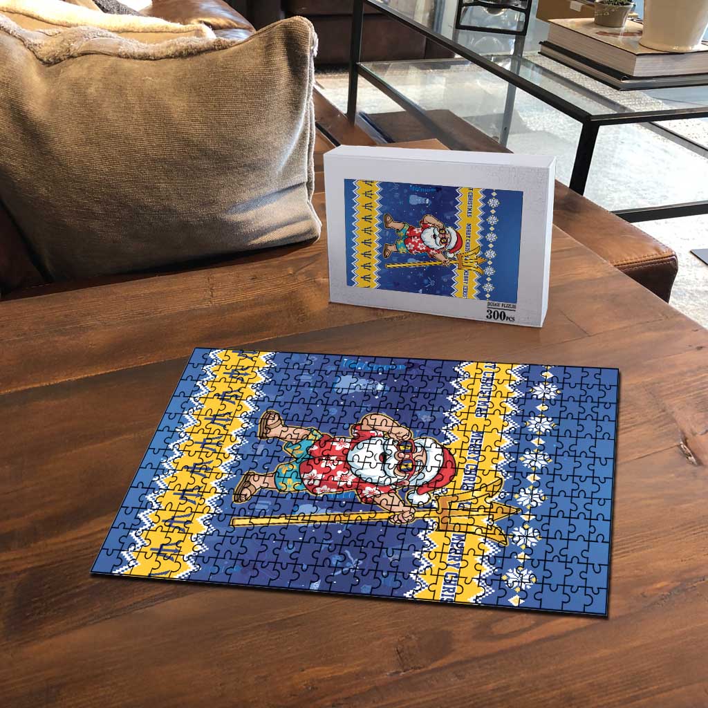 Barbados Christmas Puzzle Trident Dabbing Santa - Wonder Print Shop