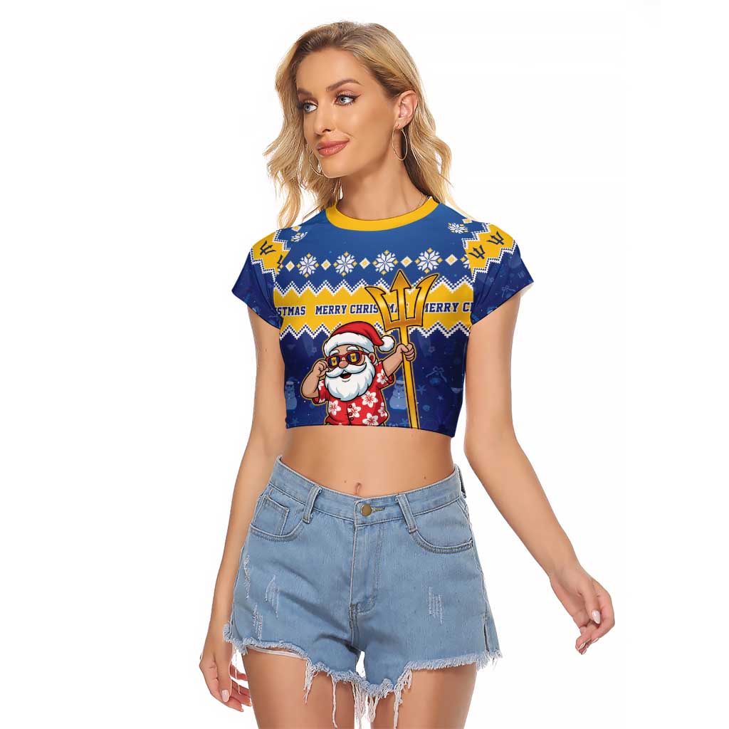Barbados Christmas Raglan Cropped T Shirt Trident Dabbing Santa - Wonder Print Shop